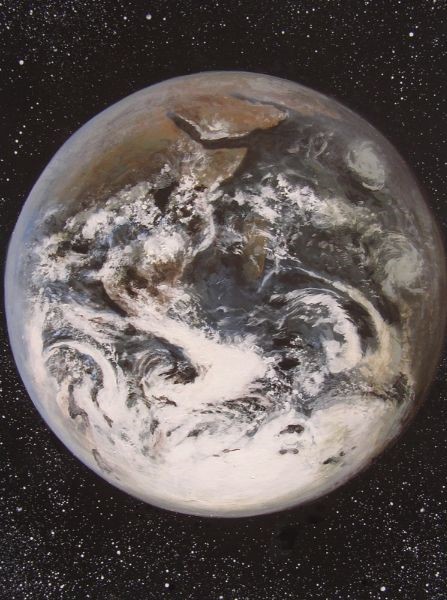 Schilderij van de aarde gemaakt door bekend hedendaags kunstenaar Jaap Roos